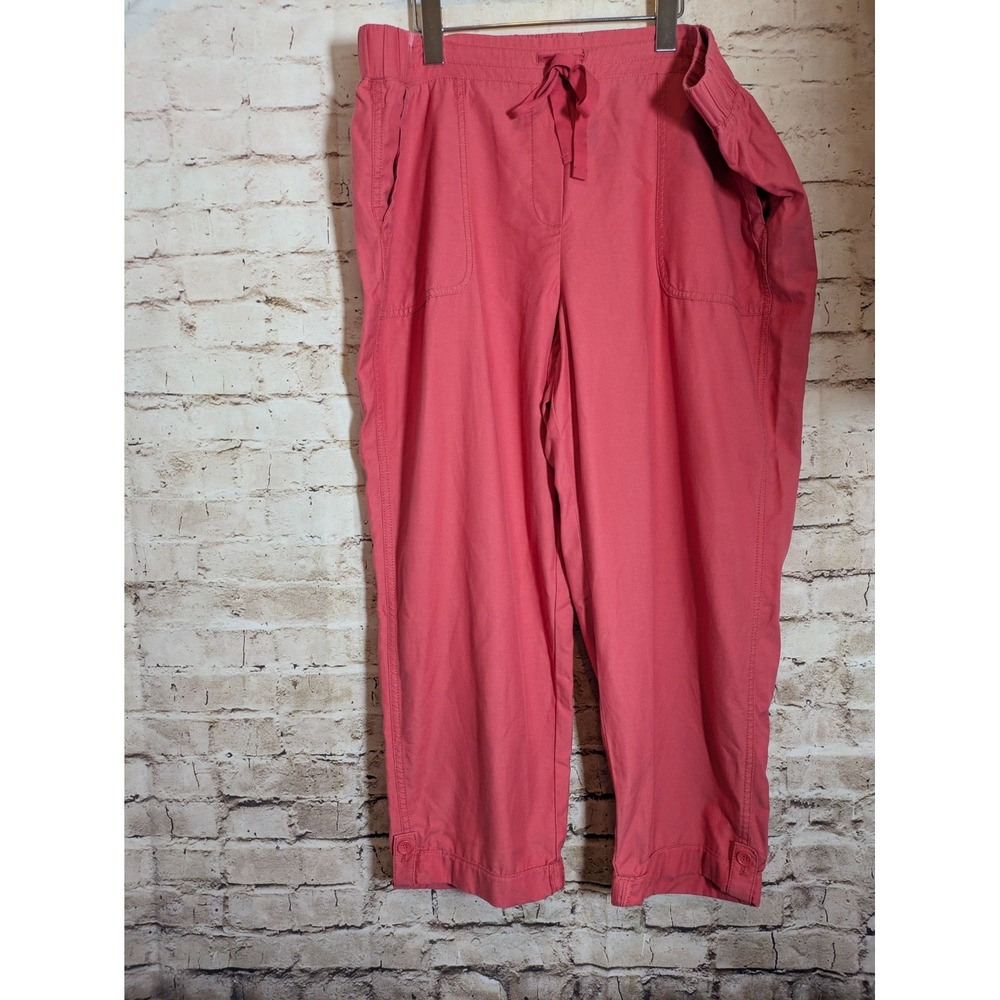 Talbots Cropped Pants Women's 18 Coral Pink Elastic Waist Stretch Pull On Pocket